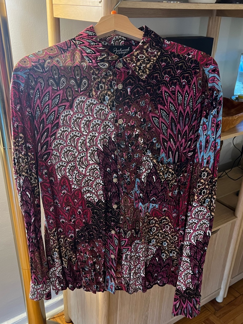 Reclaimed Vintage Burgundy Pink Paisley-Print Button-Down Shirt